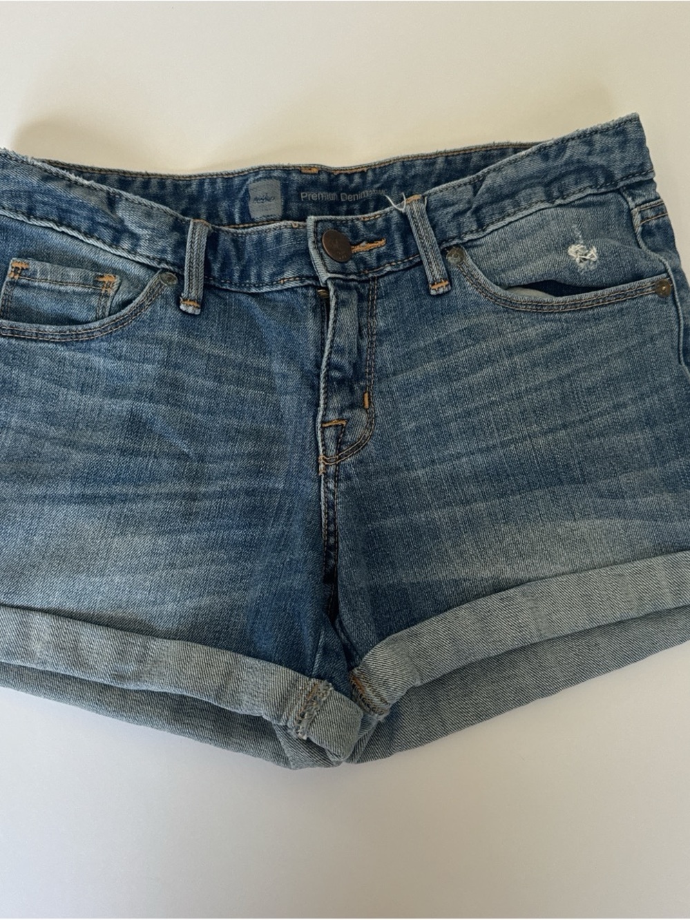 Womens Rolled Hem Denim Jean Shorts - Blue